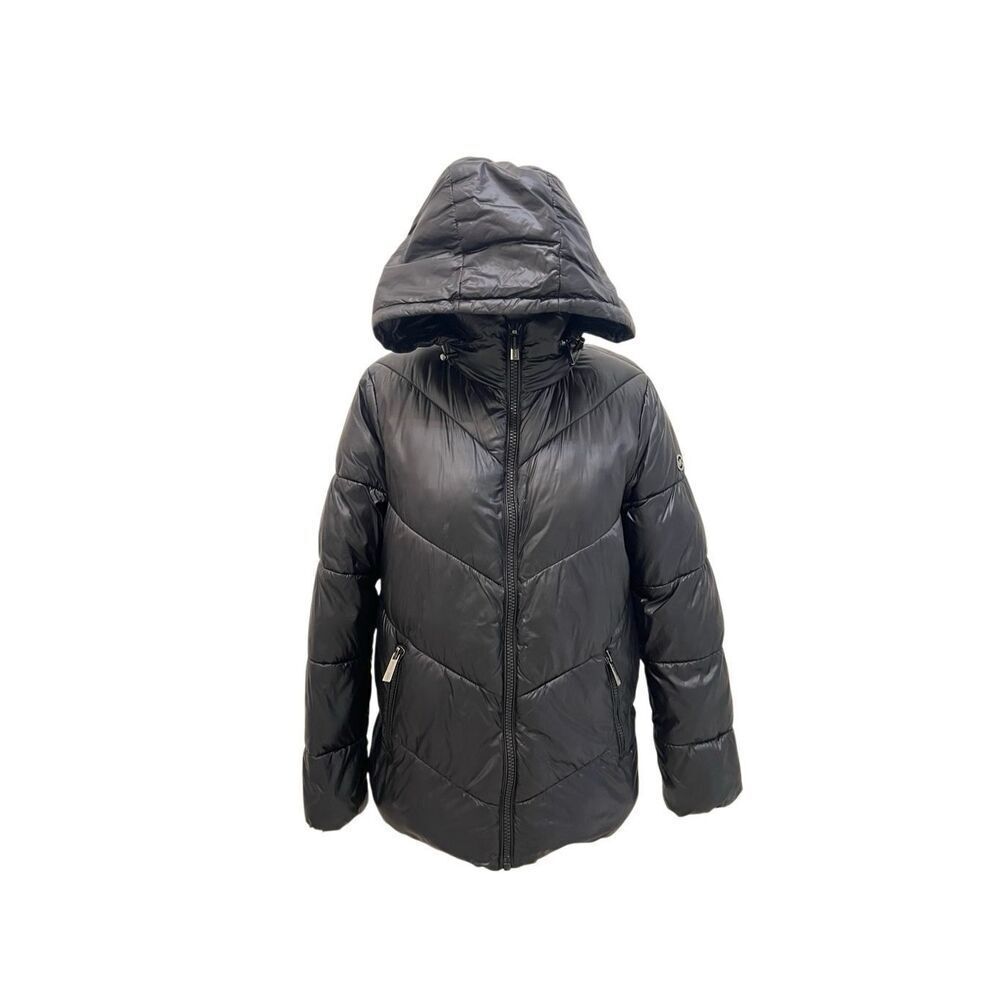Michael Kors Women's Zip-up Quilted Hooded Puffer Jacket Coat Black Large